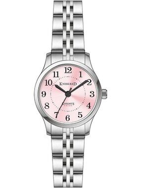 Women's Silver Pink Solid Stainless Steel Band Easy to Read Dial Wrist Watch